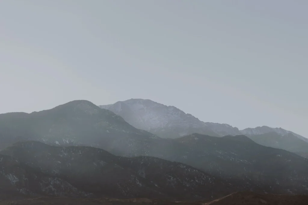 Mist over Pikes Peak above Colorado Springs, Colorado