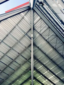 Standing seam metal roof with clean symmetrical panel lines