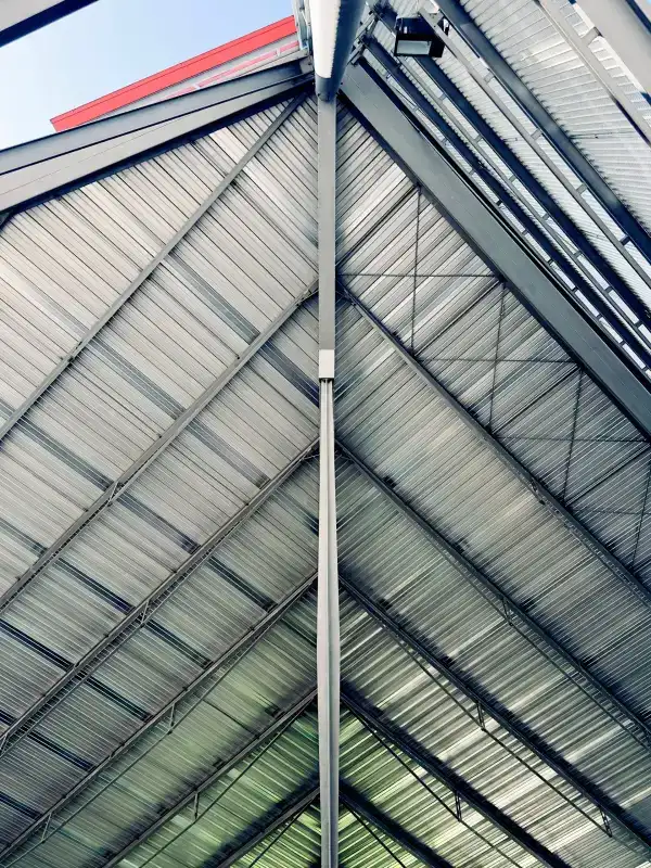 Standing seam metal roof with clean symmetrical panel lines