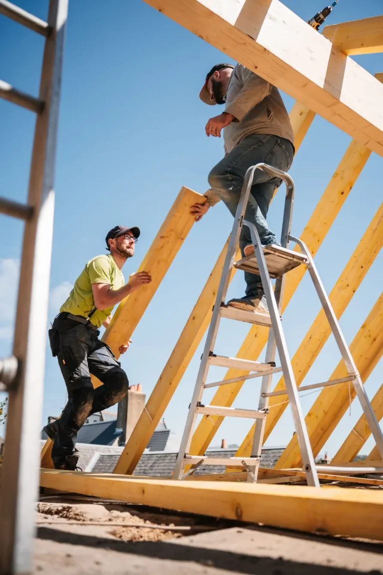 Wooden roof framework during a new roof installation