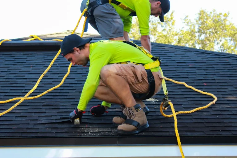 Roof shingle replacement work on a residential home